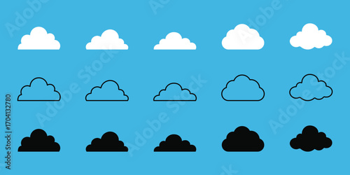 Cloud, Cloud. Abstract white cloudy set isolated on blue background. Vector illustration