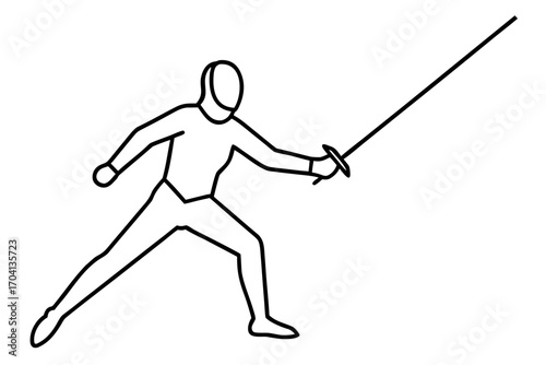 line art Fencer with sword silhouette illustration isolated on white background