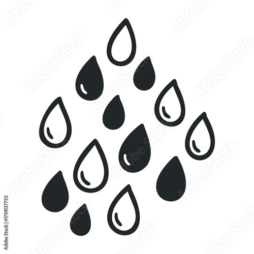 Raindrops falling natural scene graphic design minimalist environment aesthetic viewpoint water concept. Vector illustration