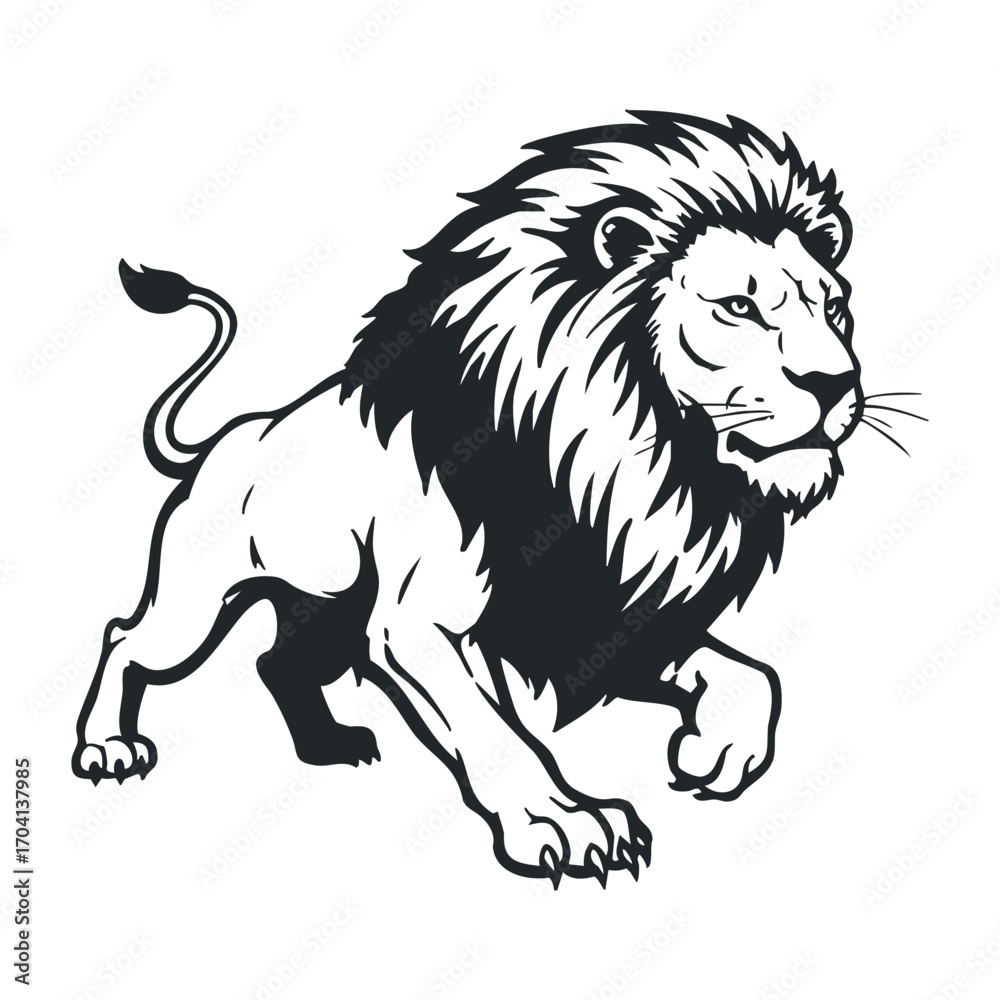 Obraz premium Majestic lion roaming in the wild nature scene wildlife photography close-up animal behavior. Vector illustration
