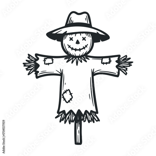 Harvest festival scarecrow farm field illustration autumn side view rural tradition. Vector illustration