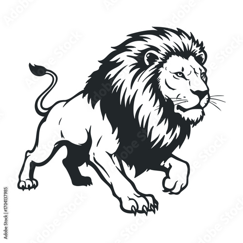 Majestic lion roaming in the wild nature scene wildlife photography close-up animal behavior. Vector illustration