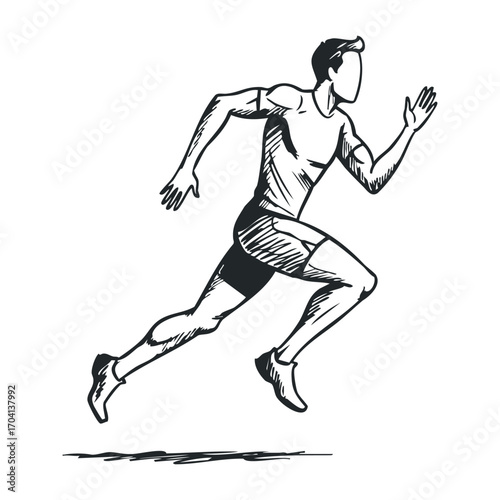 Running athlete in motion urban park illustration energetic environment side view fitness concept. Vector illustration