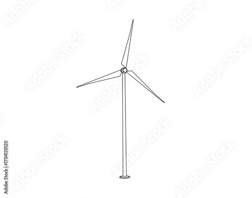 Wind turbine continuous line. Continuous one line drawing of windmill. Electric energy concept. Single line drawing