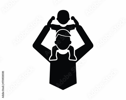 father carrying child on shoulders silhouette illustration isolated on white background