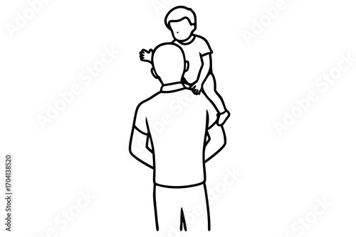 line art father carrying child on shoulders silhouette illustration isolated on white background