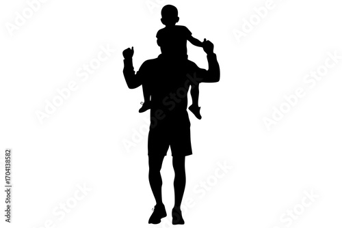 father carrying child on shoulders silhouette illustration isolated on white background