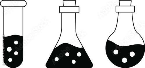 Test tube black solid, flat black solid icon items isolated on white background