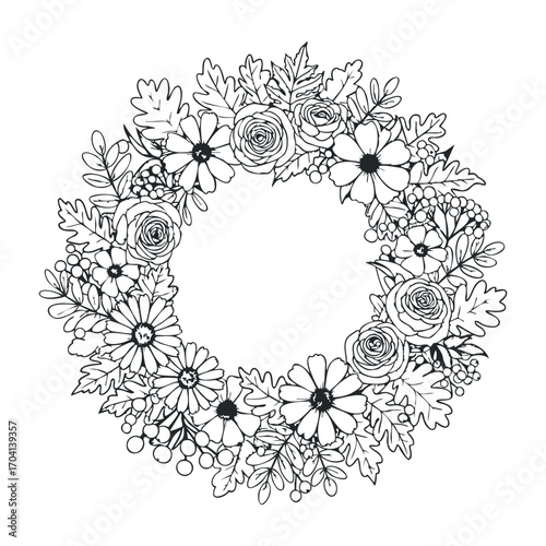 Artistic floral wreath design creative studio illustration minimalist environment frontal view nature concept. Vector illustration