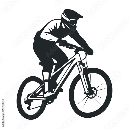 Mountain biker performing tricks outdoor trails digital artwork dynamic environment action-focused viewpoint. Vector illustration