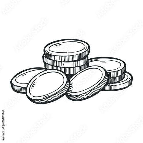Collecting vintage coins coin show photography indoor close-up numismatics. Vector illustration