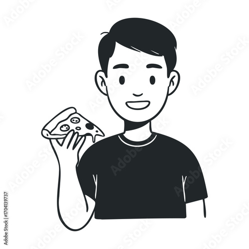 Enjoying delicious pizza urban setting food photography casual atmosphere front view joyful eating experience. Vector illustration