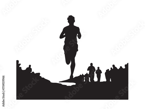 Marathon runner silhouette in silhouette white background.