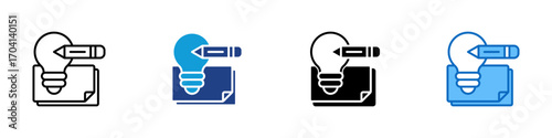 Creative File Multiple Style Icon Design Vector - Document with light bulb and pencil, symbolizing creative projects and innovative files