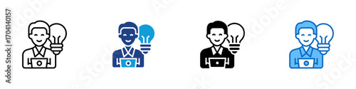 Creative Leader Multiple Style Icon Design Vector - Person with laptop and light bulb, symbolizing leadership, innovation, and creativity