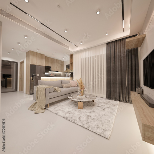 3d render modern living room