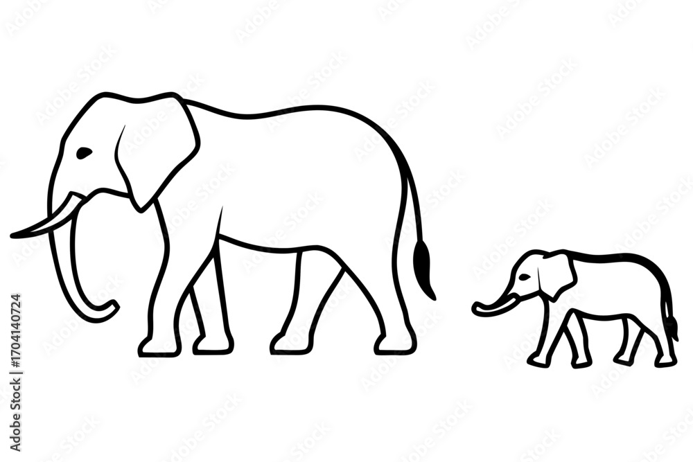 Obraz premium line art Elephant family walking silhouette illustration