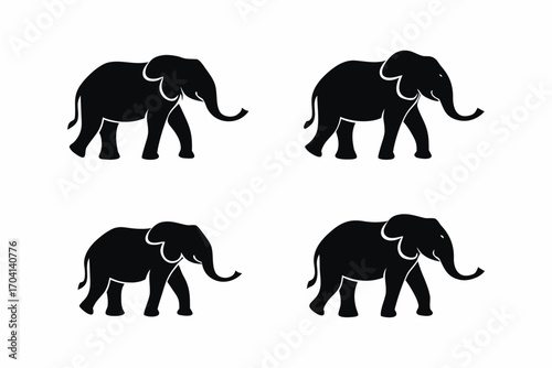 Elephant family walking silhouette illustration
