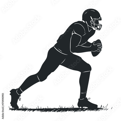 Football player running with the ball sports field illustration dynamic action side view athletic concept. Vector illustration