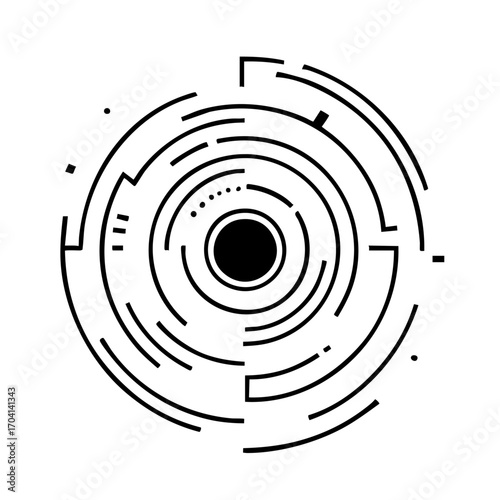 Abstract Futuristic Circular Tech Interface Vector with Concentric Rings and Minimal Digital Elements for Modern UI and Graphic Design