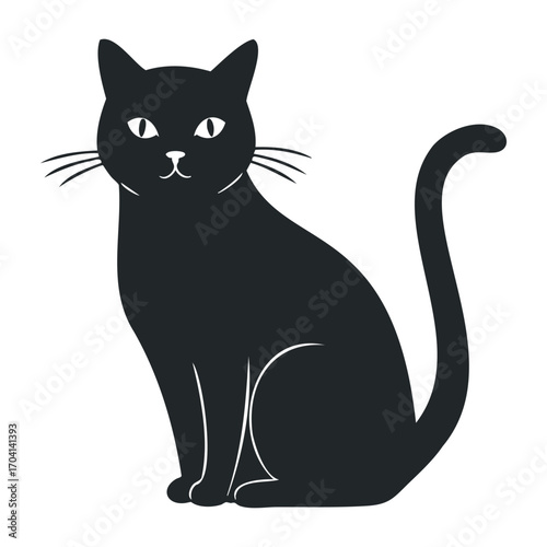 Playful black cat illustration digital art whimsical style minimalist design studio environment. Vector illustration