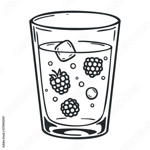 Refreshing raspberry beverage recipe kitchen drink photography bright close-up healthy lifestyle. Vector illustration
