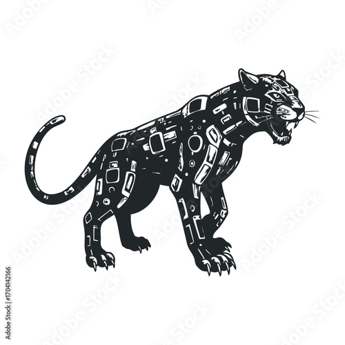 Dynamic black panther illustration art gallery digital artwork creative space side view wild animal concept. Vector illustration