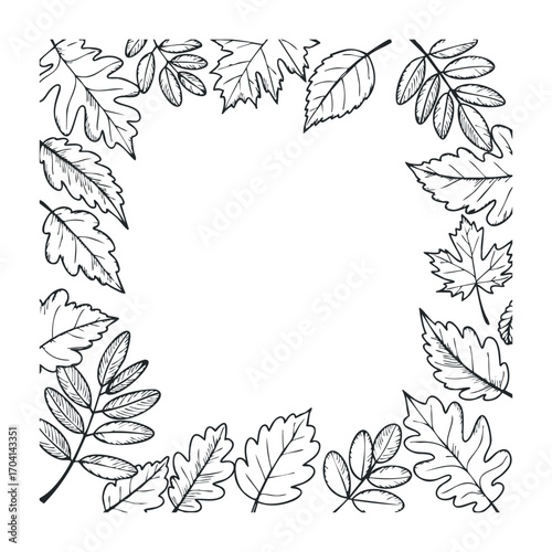 Autumn leaves frame design nature scene decorative illustration botanical environment artistic viewpoint seasonal concept. Vector illustration