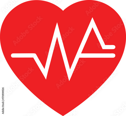 Red heart symbol with white ekg heartbeat line