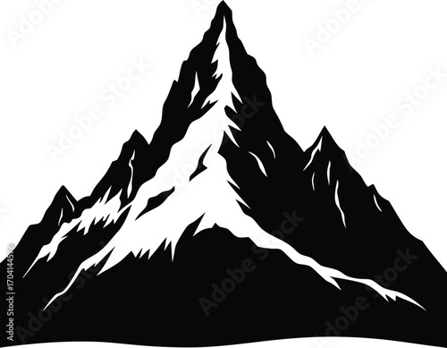 Dramatic Mountain Peak Silhouette with Snow Ideal for Logos and Designs on white background