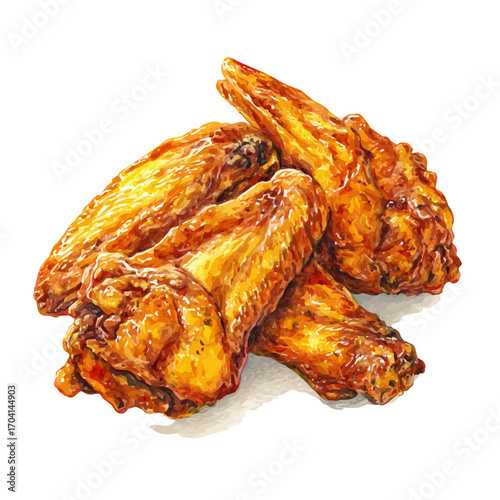 watercolor vector of Chicken Wings, isolated on a white background.