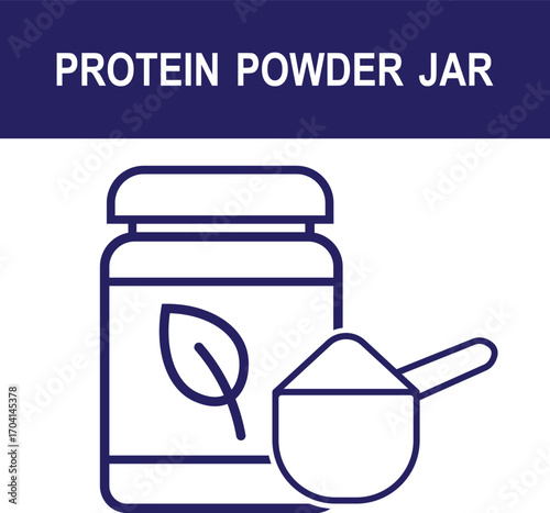 Protein powder jar icon whey protein supplement line vector illustration