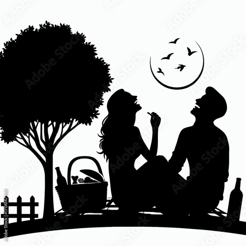Couple laughing at a picnic