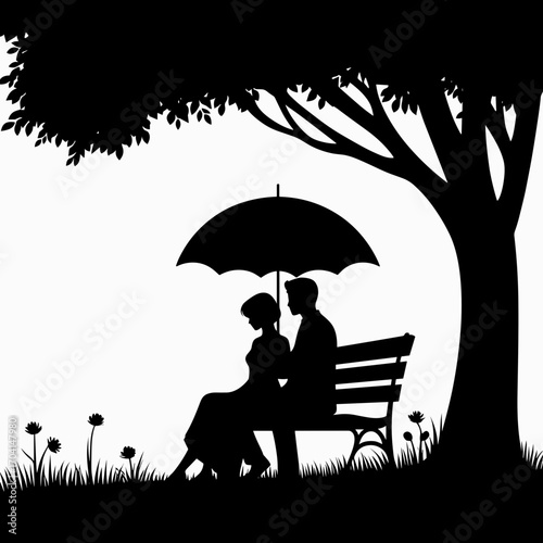 Couple under umbrella in a park