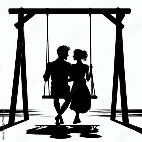 Couple on a swing by the beach