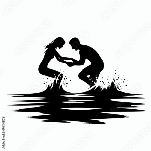 Couple playing in the water