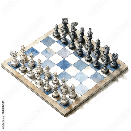 Chessboard, watercolor clipart vector, isolated on a white background.