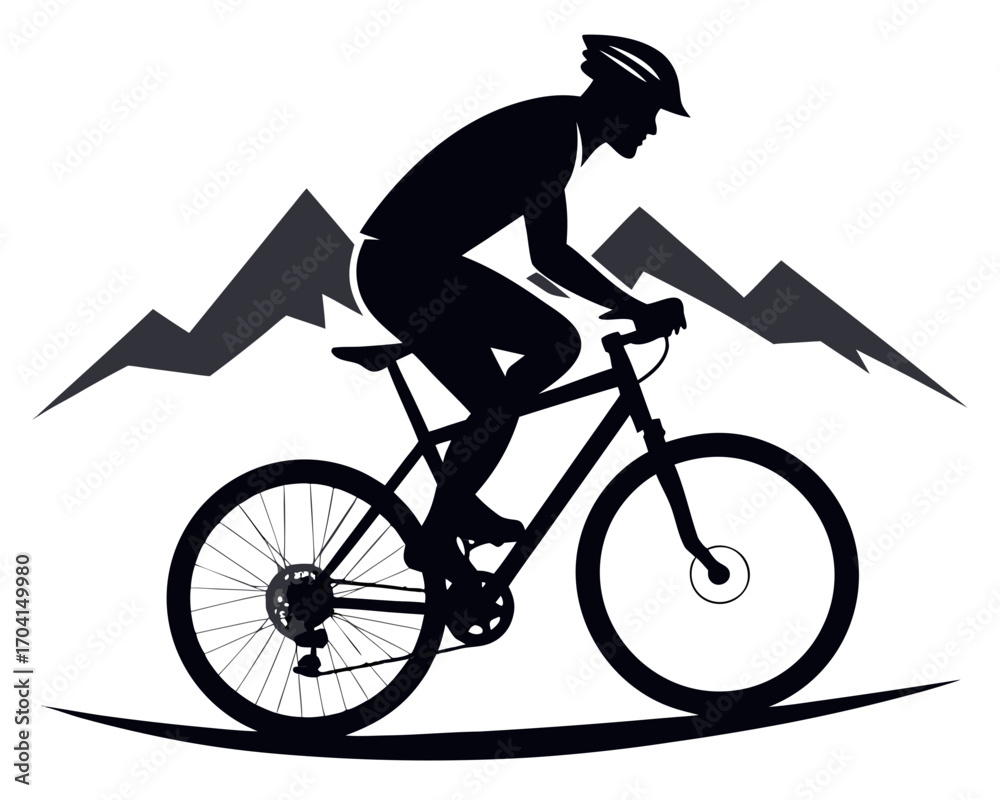 Naklejka premium Cyclist mountain biking silhouette vector