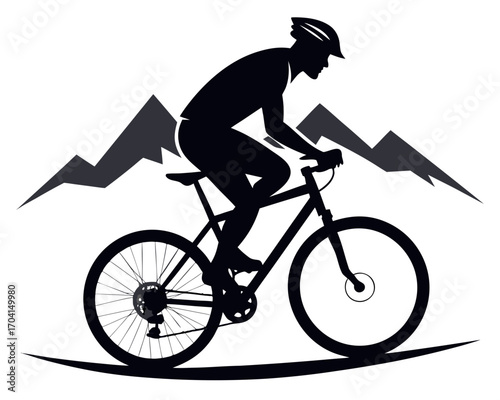Cyclist mountain biking silhouette vector