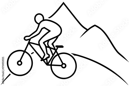 line art Cyclist mountain biking silhouette vector