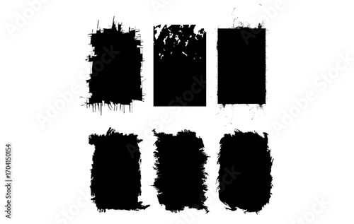 Collection of vintage grunge brush stroke frames, dirty textured paint borders, and distressed rectangle shapes for modern abstract artwork