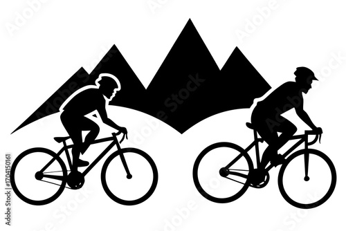 Cyclist mountain biking silhouette vector