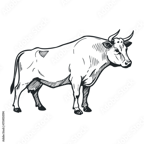 Cattle grazing in pastureland rural setting illustration natural environment side view livestock farming concept. Vector illustration