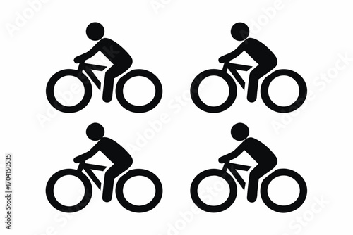 set of Cyclist mountain biking icon  silhouette vector