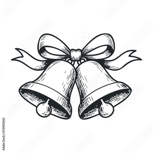 Celebratory wedding bells rustic venue sketch art vintage style view joyful symbolism. Vector illustration