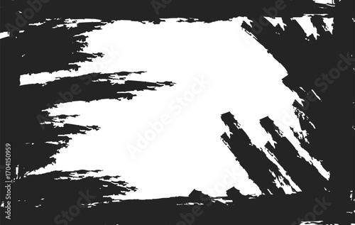 Black grunge border frame with distressed brush strokes for abstract background and creative graphic design projects