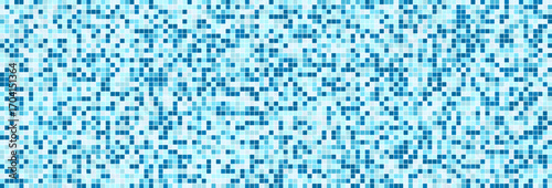 Blue, aqua, and navy seamless vector tile pattern with 8-bit retro game texture. Great for kids, children, kindergarten, school, swimming pool graphics, and disco ball backgrounds.