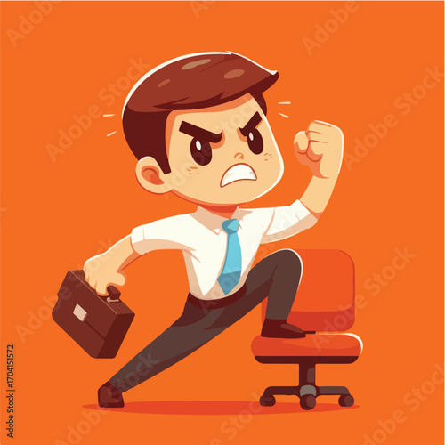 Cartoon Illustration of Angry Office Worker Ready for Success