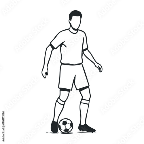 Soccer player dribbling ball sports field illustration dynamic environment view athletic concept. Vector illustration