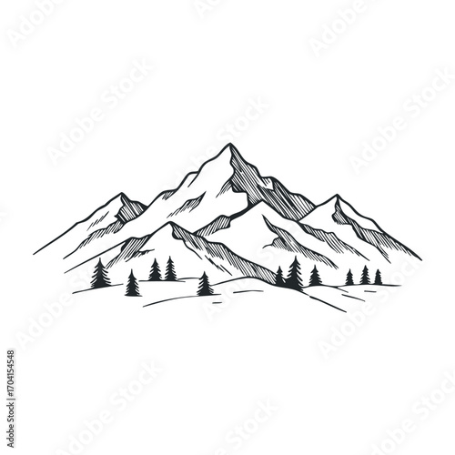 Majestic mountain range landscape nature illustration snow-capped peaks serene environment artistic view. Vector illustration